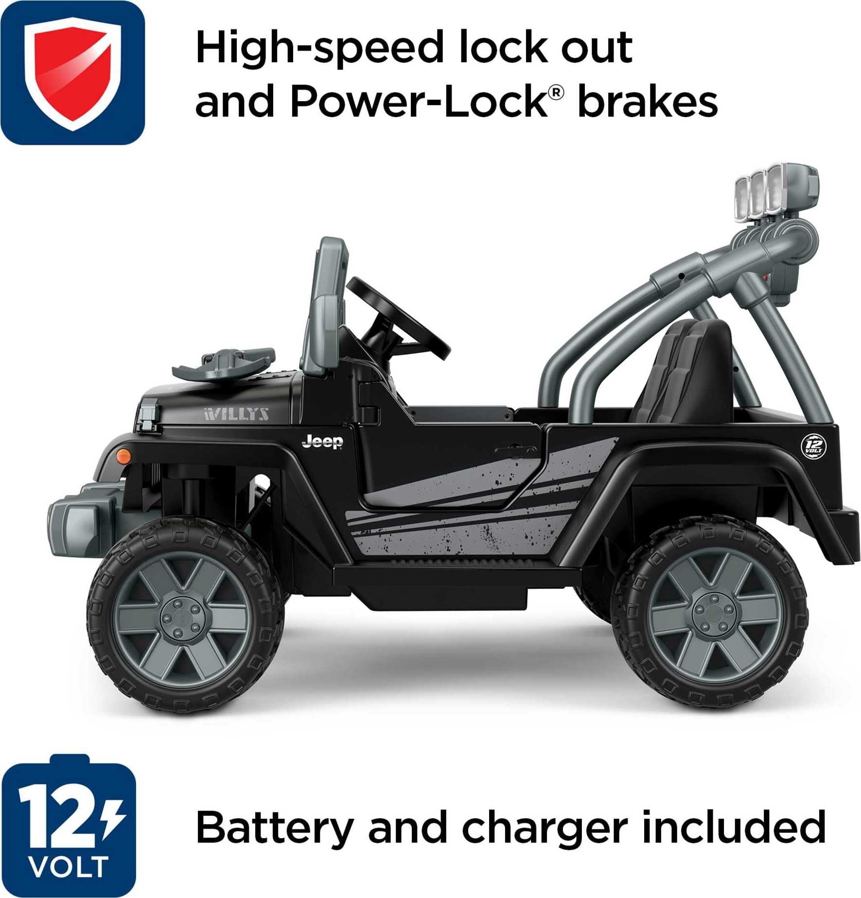 Power Wheels Jeep Wrangler Willys Battery-Powered Ride-On Vehicle with Lights & Sounds, Black