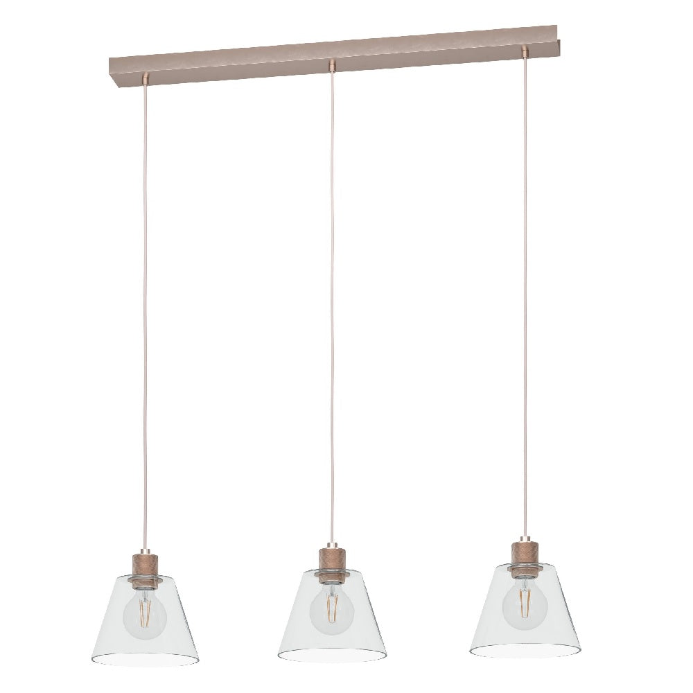 Eglo 43632 Copley Rose Gold & Clear Pyramid Glass 3 Lamp Bar Pendant