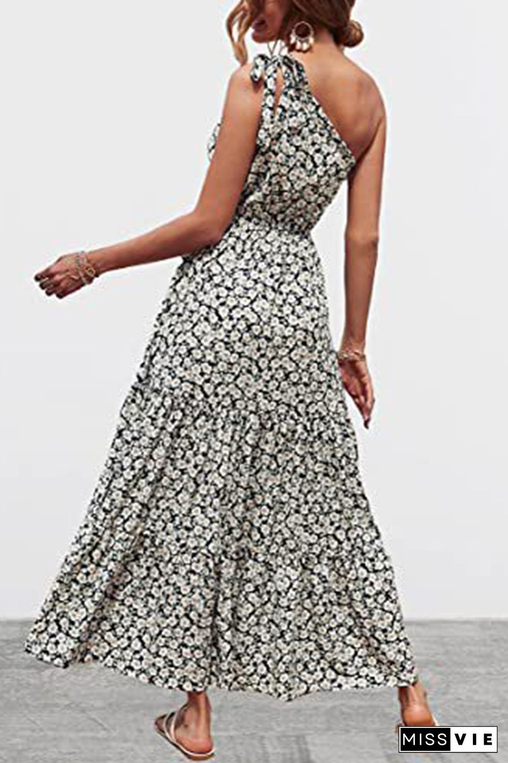 Floral Print One Shoulder High Waist Dress Wholesale