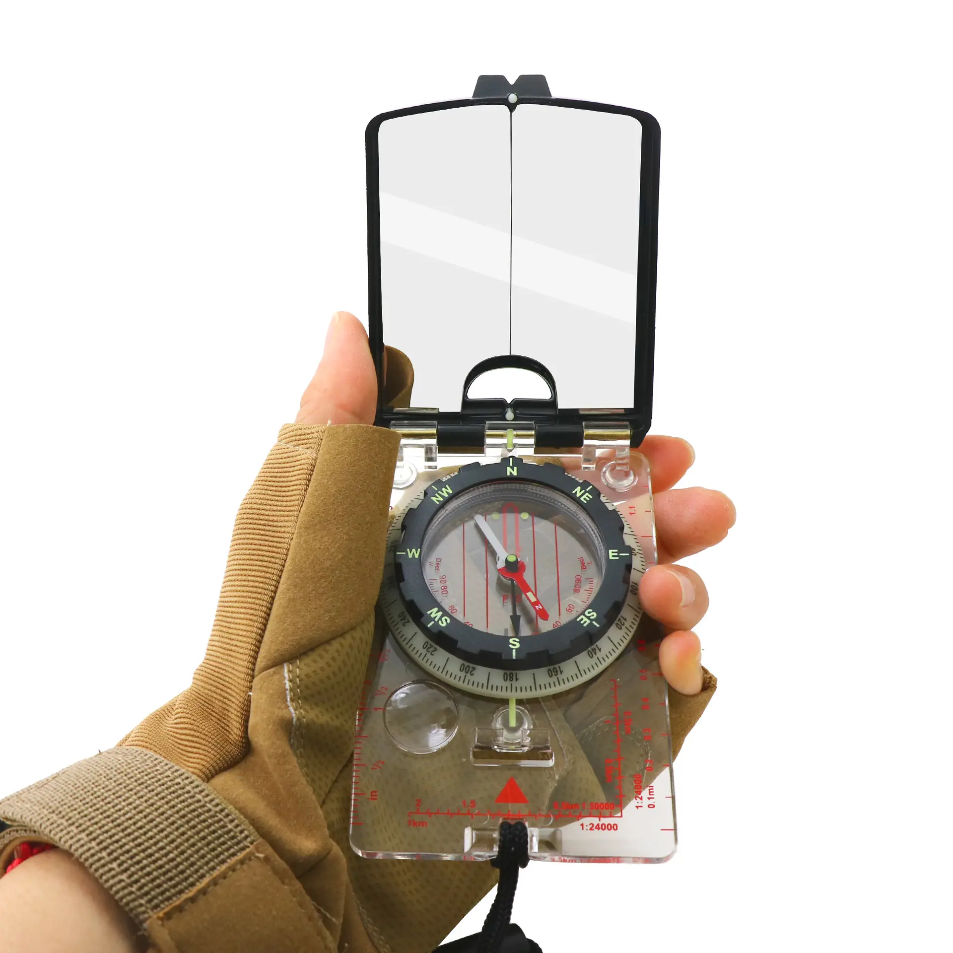 Multi function Map Scale Ruler Compass Outdoor with Magnifier and Steel reflector Mirror For Survival Hiking Camping