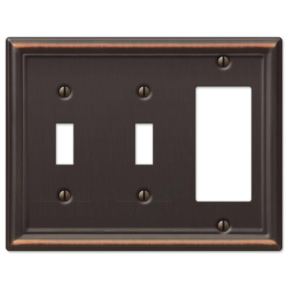 AMERELLE Ascher 3 Gang 2-Toggle and 1-Rocker Steel Wall Plate - Aged Bronze 149TTRDB