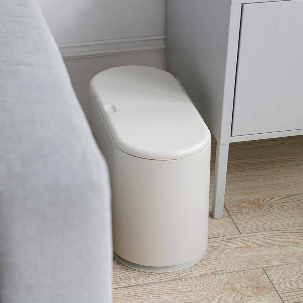 Dracelo 10 Liter Rectangular Plastic Trash Can Wastebasket with Press Type Lid in Cream White B07XWD9PD7