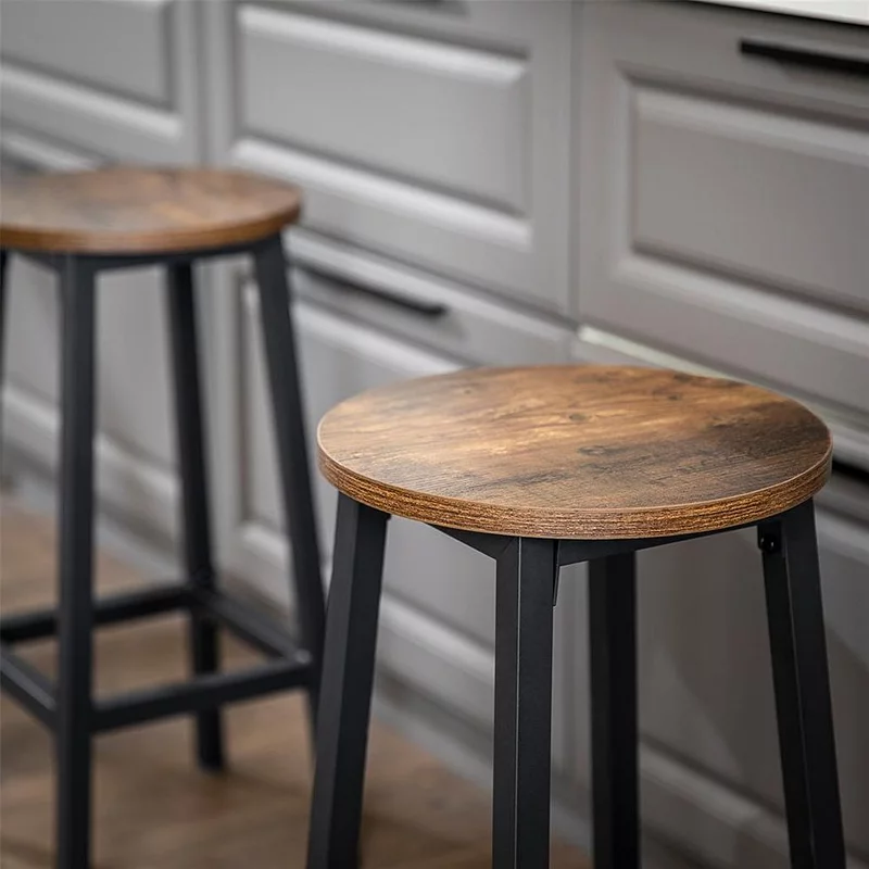 BreeBe Set of 2 Industrial Round Bar Stool Chairs