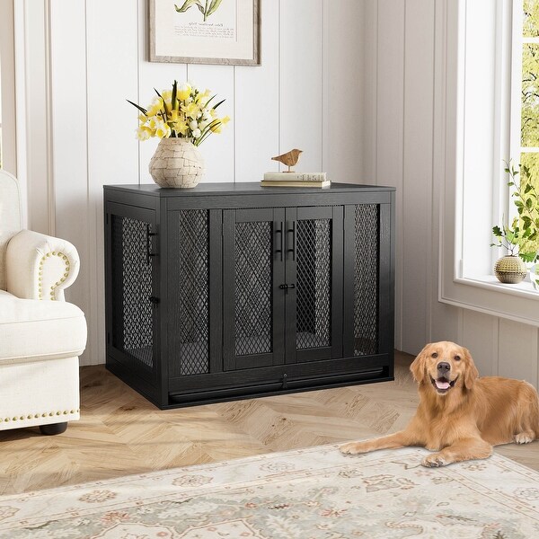 Dog Crate with Cushion and Tray Heavy Duty Dog Kennel Double Doors