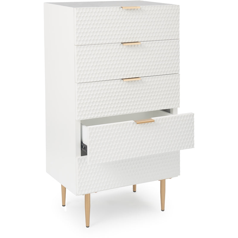 Atlin Designs Modern 5 Drawer Tallboy Dresser White