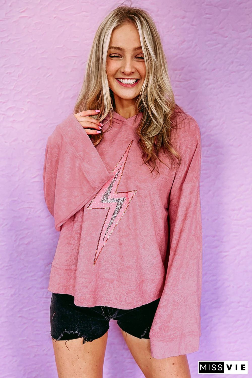 Pink Thunder Bolt Sequin Oversized Hoodie