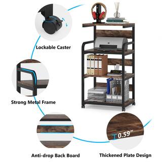 BYBLIGHT Atencio Brown Mobile Printer Stand with Storage Shelves Large Modern Printer Cart Desk Machine Stand Storage Rack BB-CJ171XF