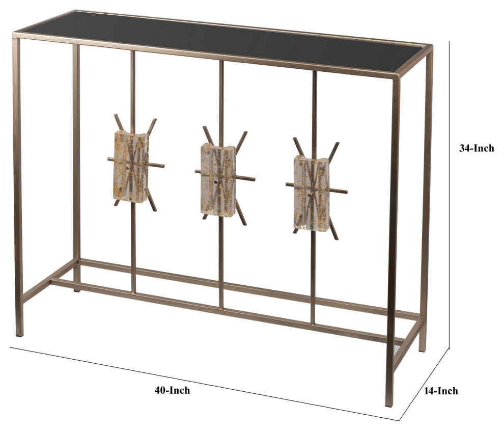 Benzara BM285095 Console Table  Black Acrylic Top  Iron Frame  Champagne   Transitional   Console Tables   by Uber Bazaar  Houzz