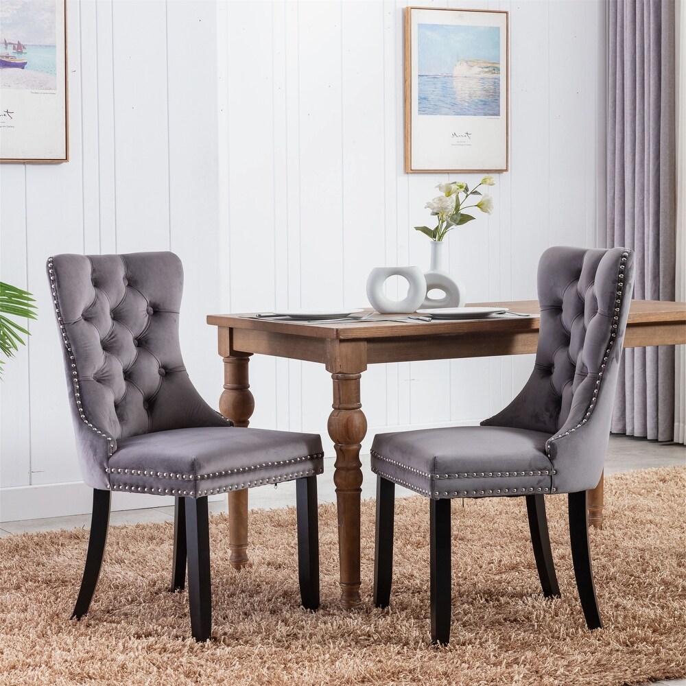 Clihome 2 Pcs Set Modern Tufted Solid Wood Velvet Dining Chair