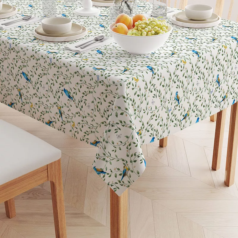 Square Tablecloth， 100% Cotton， 60x60， Birds on Vines