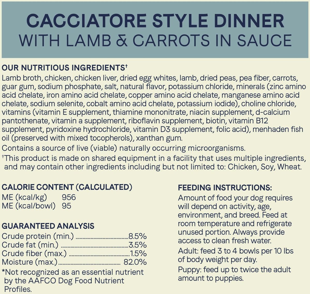 CANIDAE PURE Petite All Stages Small Breed Cacciatore Style Dinner with Lamb and Carrots Wet Dog Food Trays， 3.5-oz， case of 12