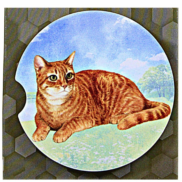 E amp S Imports Orange Tabby Car Coaster One Car Coaster 2 5 Inches Super Absorbent 2348 Sandstone Multicolored