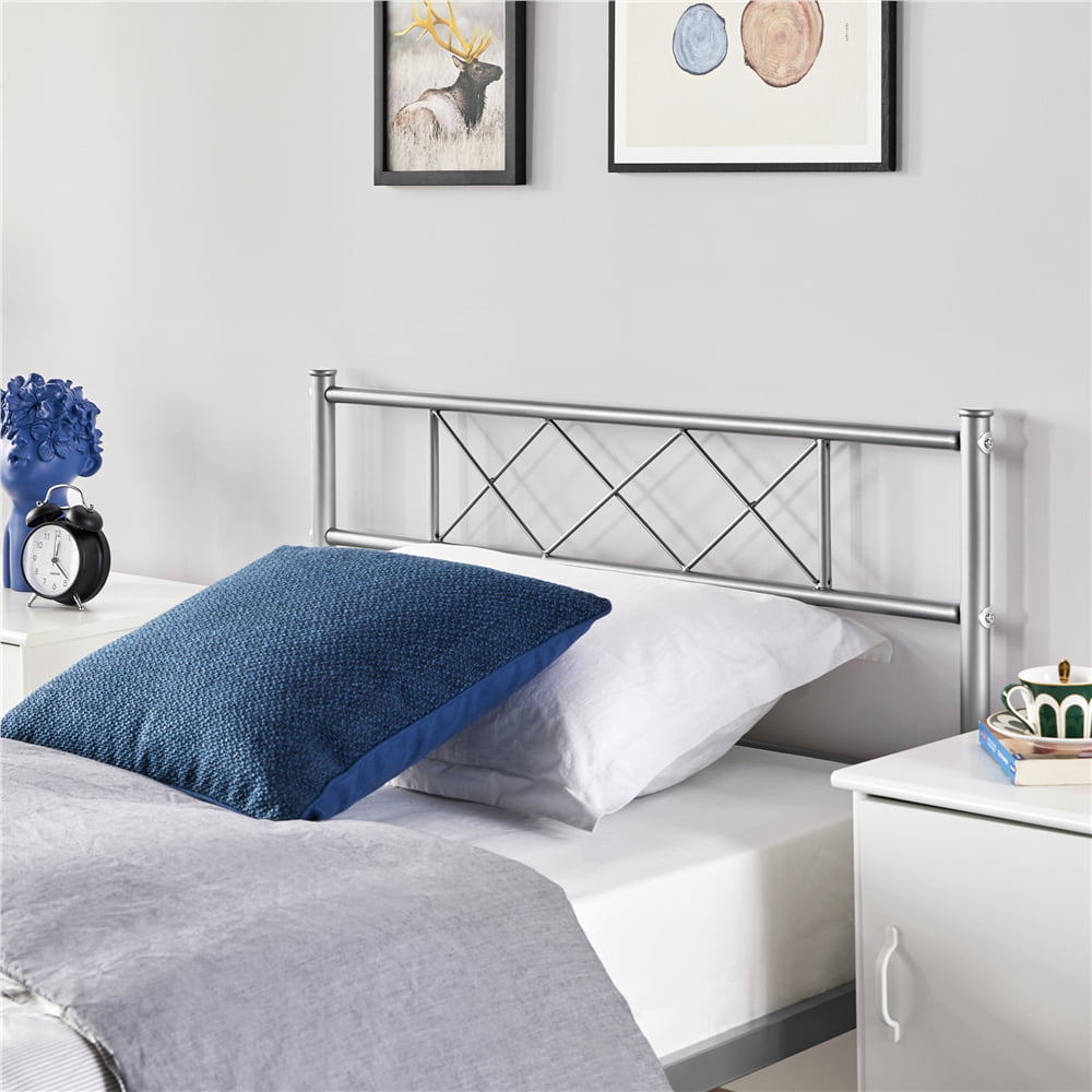 Easyfashion X-Design Metal Platform Twin Bed, Silver