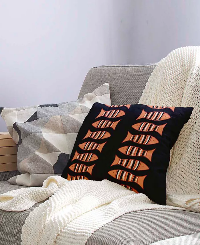 E by Design Something's Fishy 16 Inch Navy Blue and Orange Decorative Coastal Throw Pillow