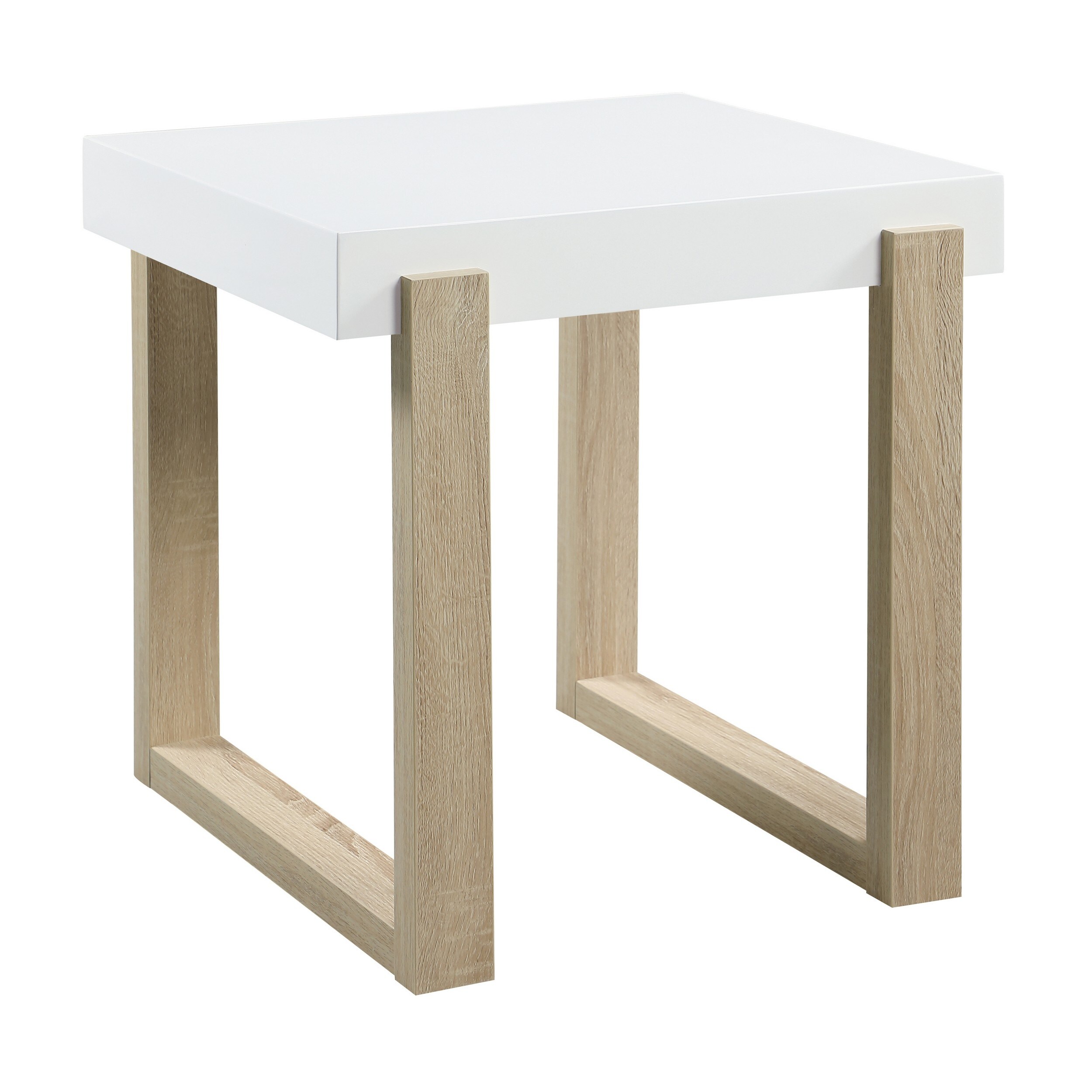 Shay 22 Inch Side End Table， Thick Rectangular Tabletop， High Gloss White