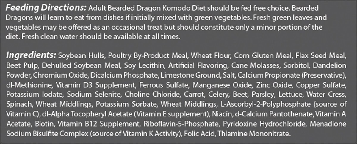 Komodo Diets Adult Bearded Dragon Food， 14-oz bag