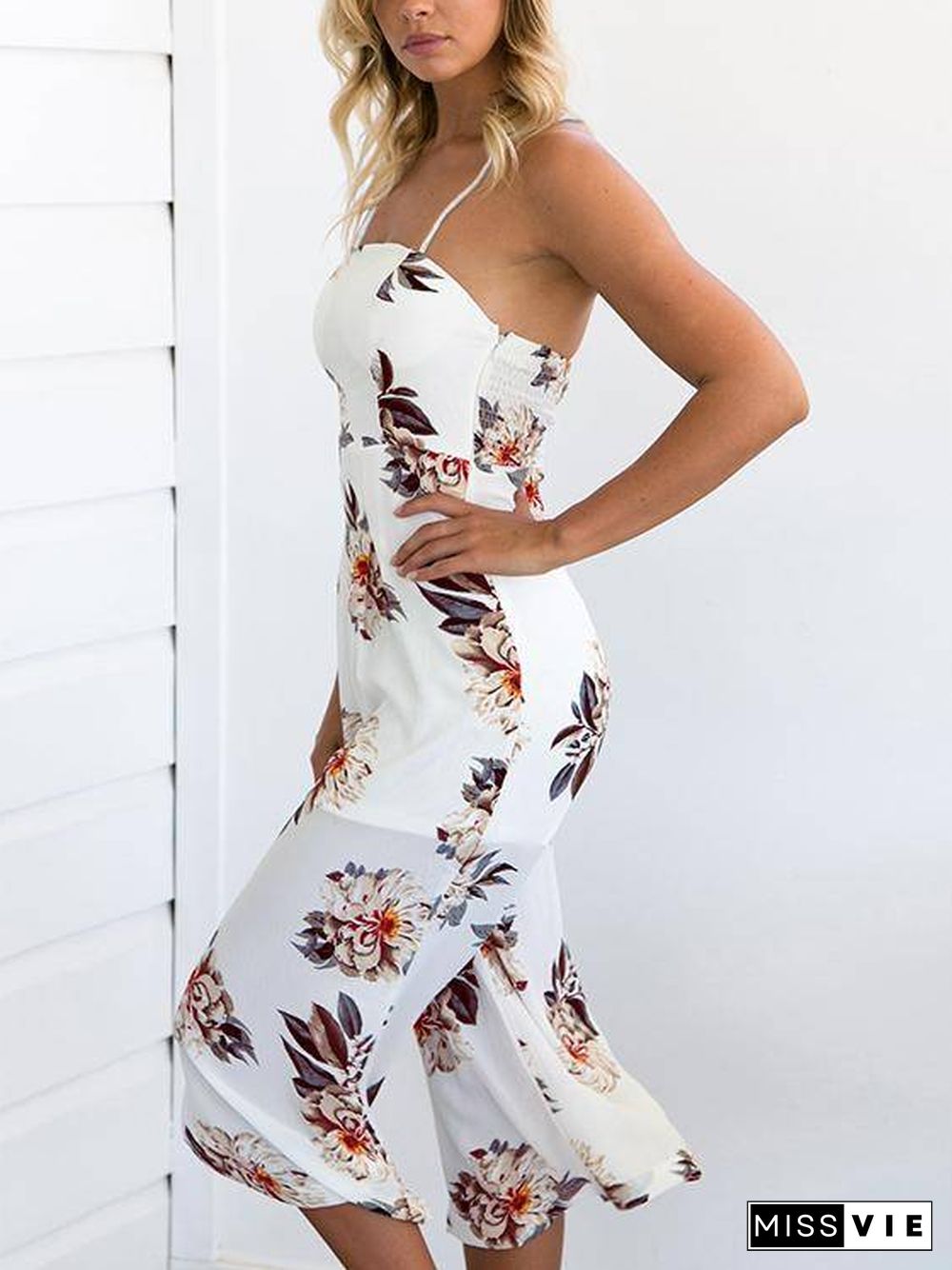 Floral Print Wide Leg Jumpsuit