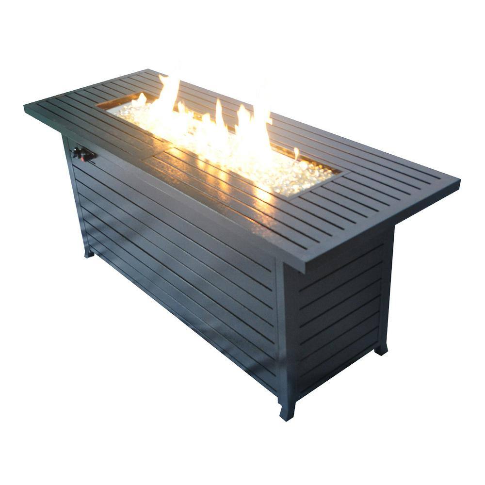 57 in. Black Outdoor Gas Propane Aluminum Fire Pit Table 50000BTU Fire Glass Retangular ETL Certification CA-PPT-BLAC-1