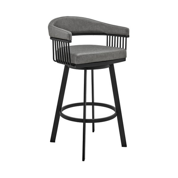 Oliver 26 Inch Counter Stool， Faux Leather， Swivel， Slats - 34 H x 21 W x 22 L Inches