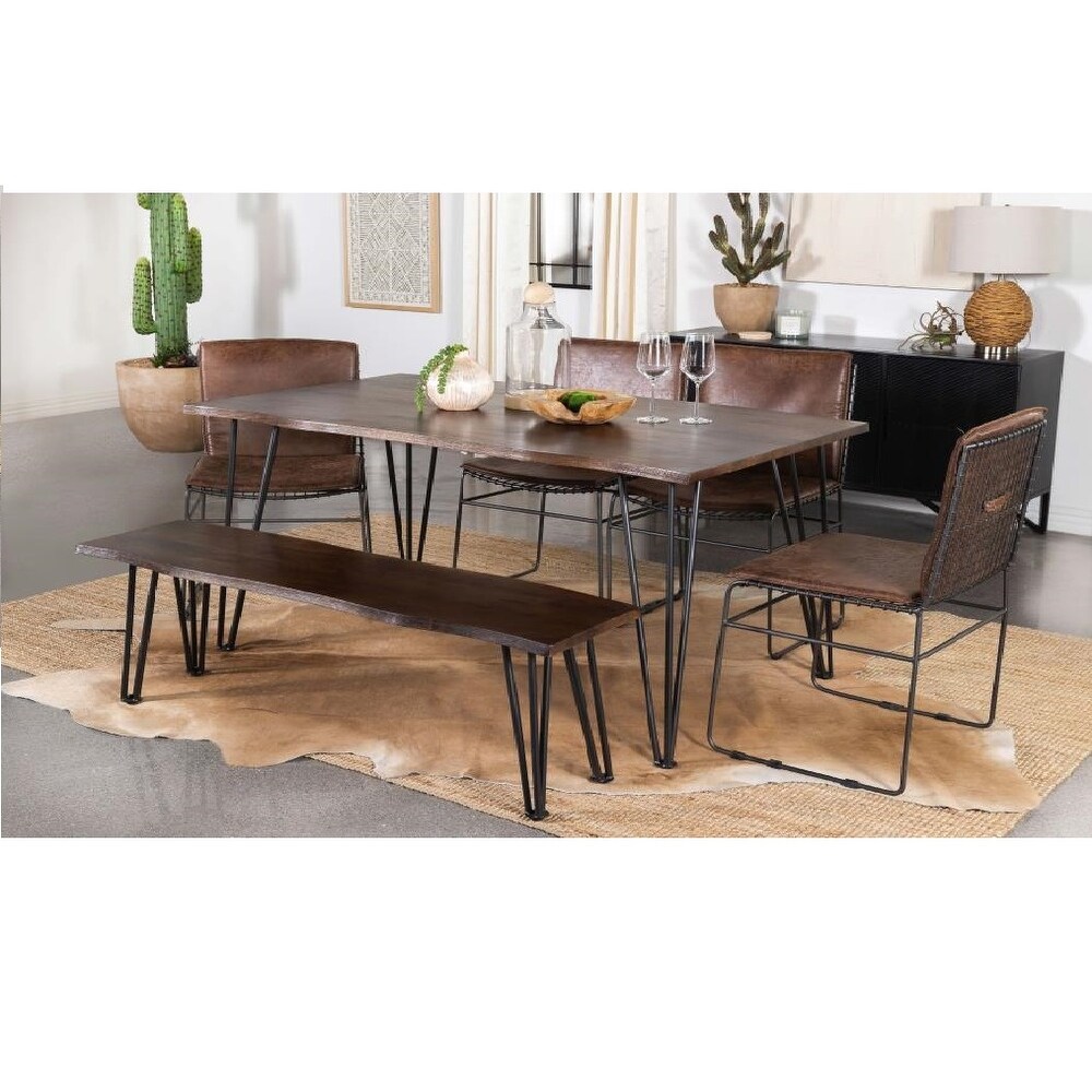 Metal Frame Dining Table with Wood Top in Mango Cocoa and Gunmetal