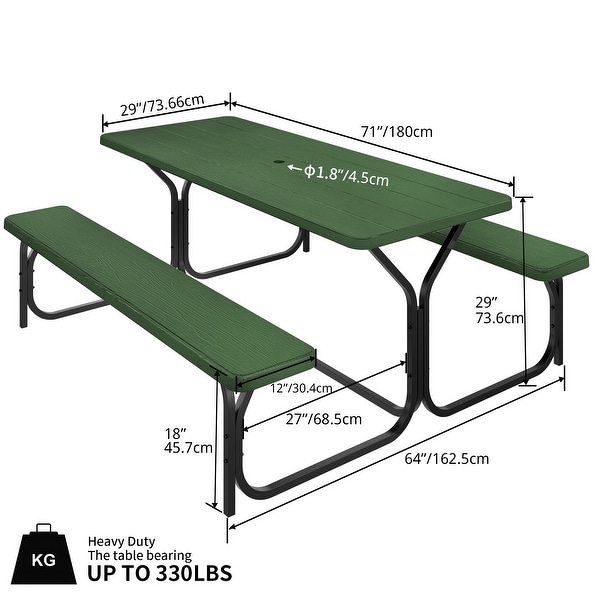 Moasis 6FT HDPE Outdoor Picnic Table Set Bench Set with Metal Base