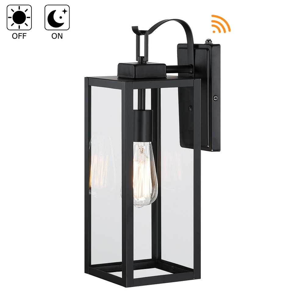 2 pack 17.7 in. 1 Light Matte Black Outdoor Wall Lantern Sconce with Clear Glass（Dusk to Dawn could be chosen）