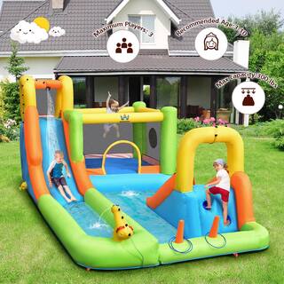 Costway Multi-Color Inflatable Water Slide Park Bounce House Climbing Wall without Blower OP70654