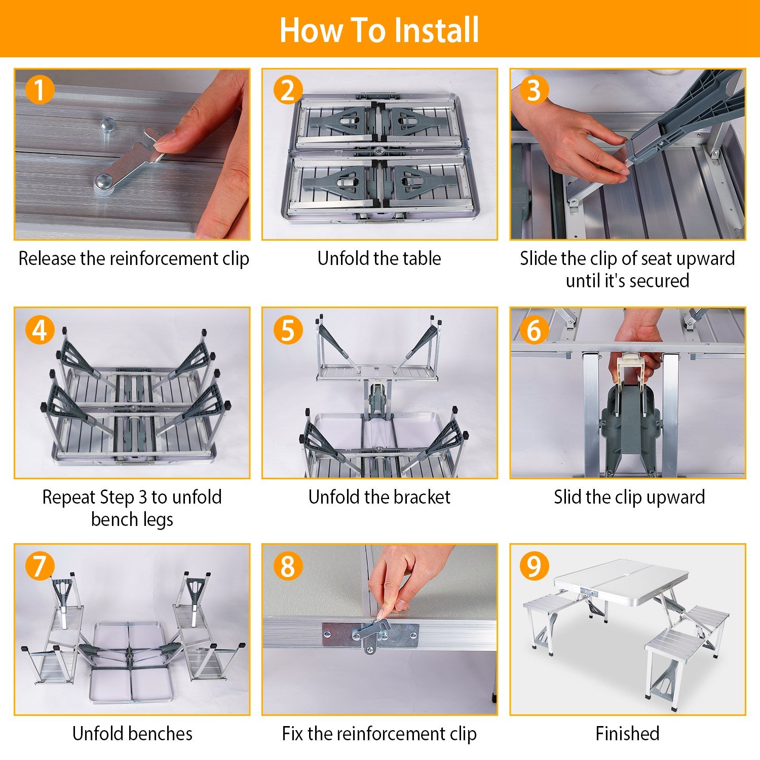 Folding Picnic Table with 4 Seats Umbrella Hole， iMountek Portable Aluminum Table for Camping Barbeque Outdoor，  33.7x26.4in