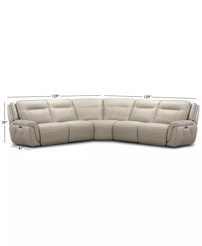 Furniture Lenardo 5-Pc. Leather Sectional with 2 Power Motion Recliners