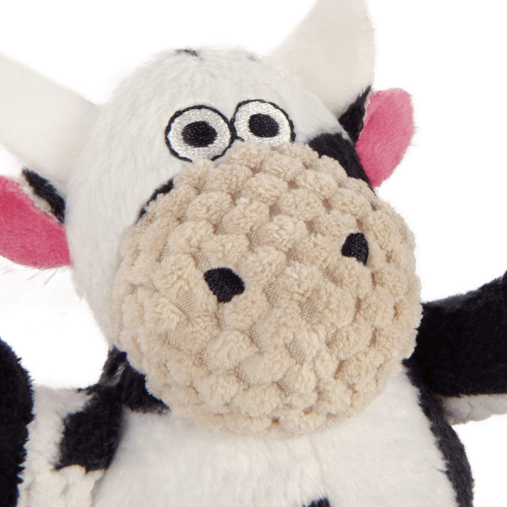 goDog Checkers Sitting Cow with Chew Guard Technology Durable Plush Do