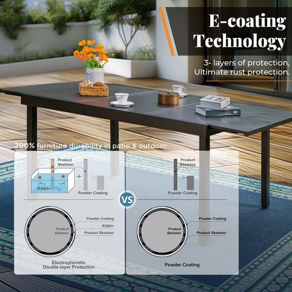 MAISON ARTS 9Piece Patio Dining Set with Expandable Rectangular Metal Table and 8 Textilene Dining Chairs