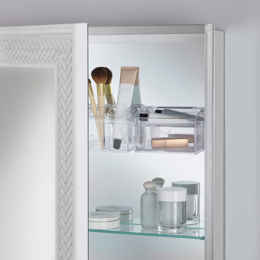 Home Decorators Collection 24 in x 30 in Fog Free Recessed or Surface Mount Herringbone Medicine Cabinet with Mirror