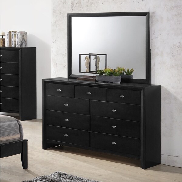 Roundhill Furniture Gloria 350 Black Finish Wood Dresser and Mirror - - 15617099