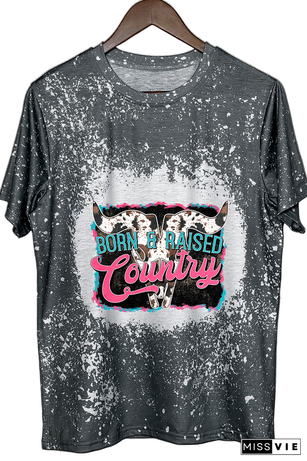 Born And Raised Country Cow Print Graphic Tee Wholesale