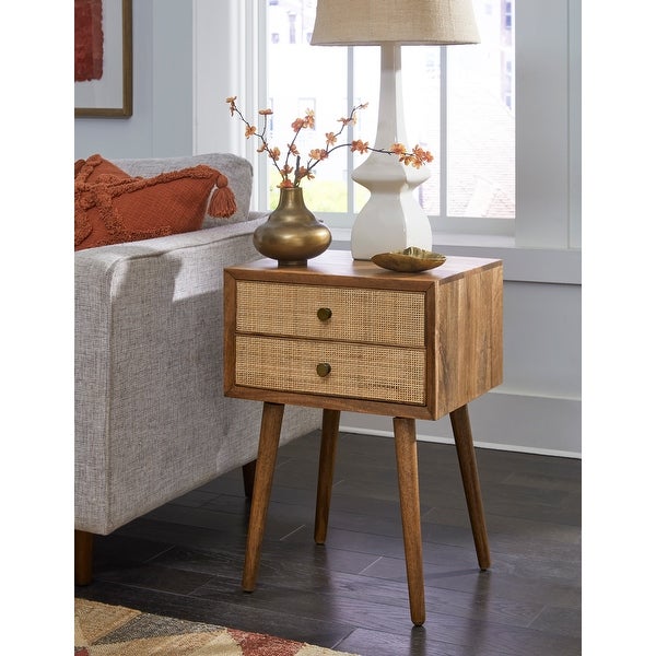 Dylan 25-Inch Tall Solid Wood and Rattan End Table