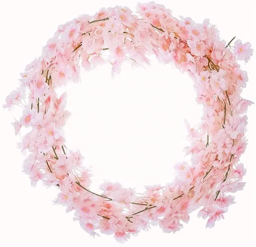 best seller factory supply cheap pink white artificial 1.8 m cherry blossom garland vine for decoration