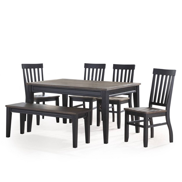 6pc Raven Noir Dining Set Black driftwood Finish Steve Silver Co