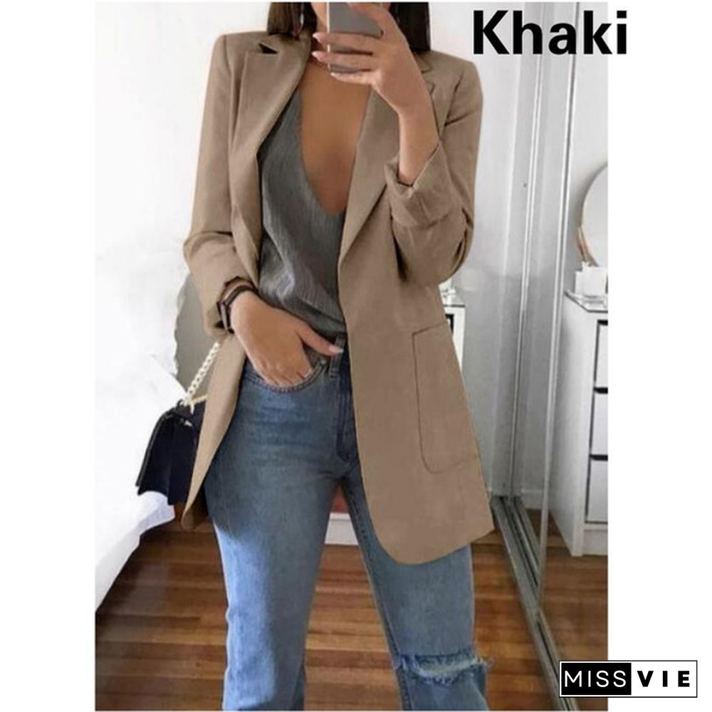 Trendy Women's Cardigan Jacket Coat Autumn Spring Fashion Long Sleeve Open Front Solid Color Casual Oversized Long Jacket