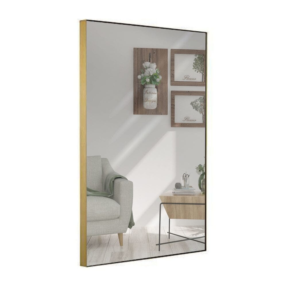 Squared Corner Deep Frame Brushed Metal Gold Framed Wall Mirror (22