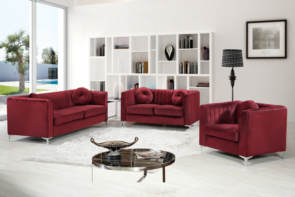 Isabelle Velvet Upholstered Set   Midcentury   Sofas   by Meridian Furniture  Houzz