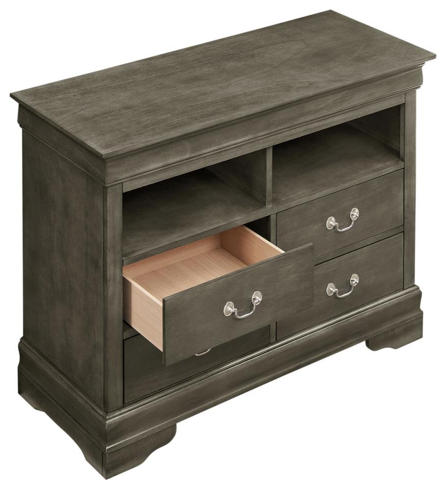 Louis Phillipe Gray 4 Drawer Chest of Drawers (42 in L. X 18 in W. X 35 in H.)   Traditional   Entertainment Centers And Tv Stands   by BisonOffice  Houzz