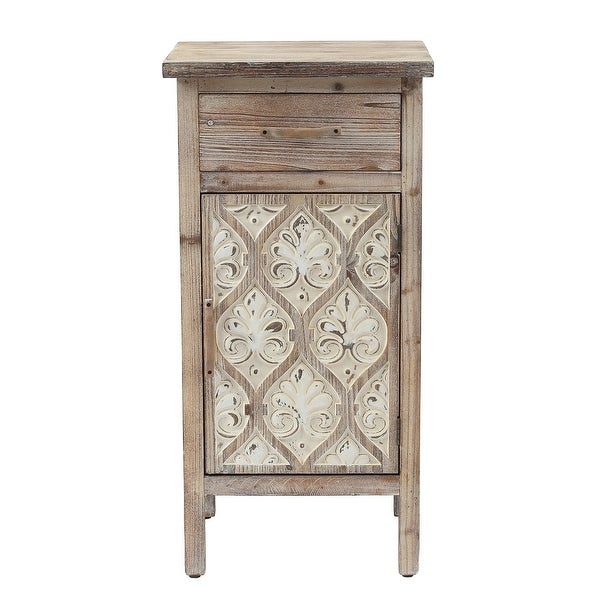 Damask Carved Wood 1-Door 1-Drawer End Table with Storage - 31.5