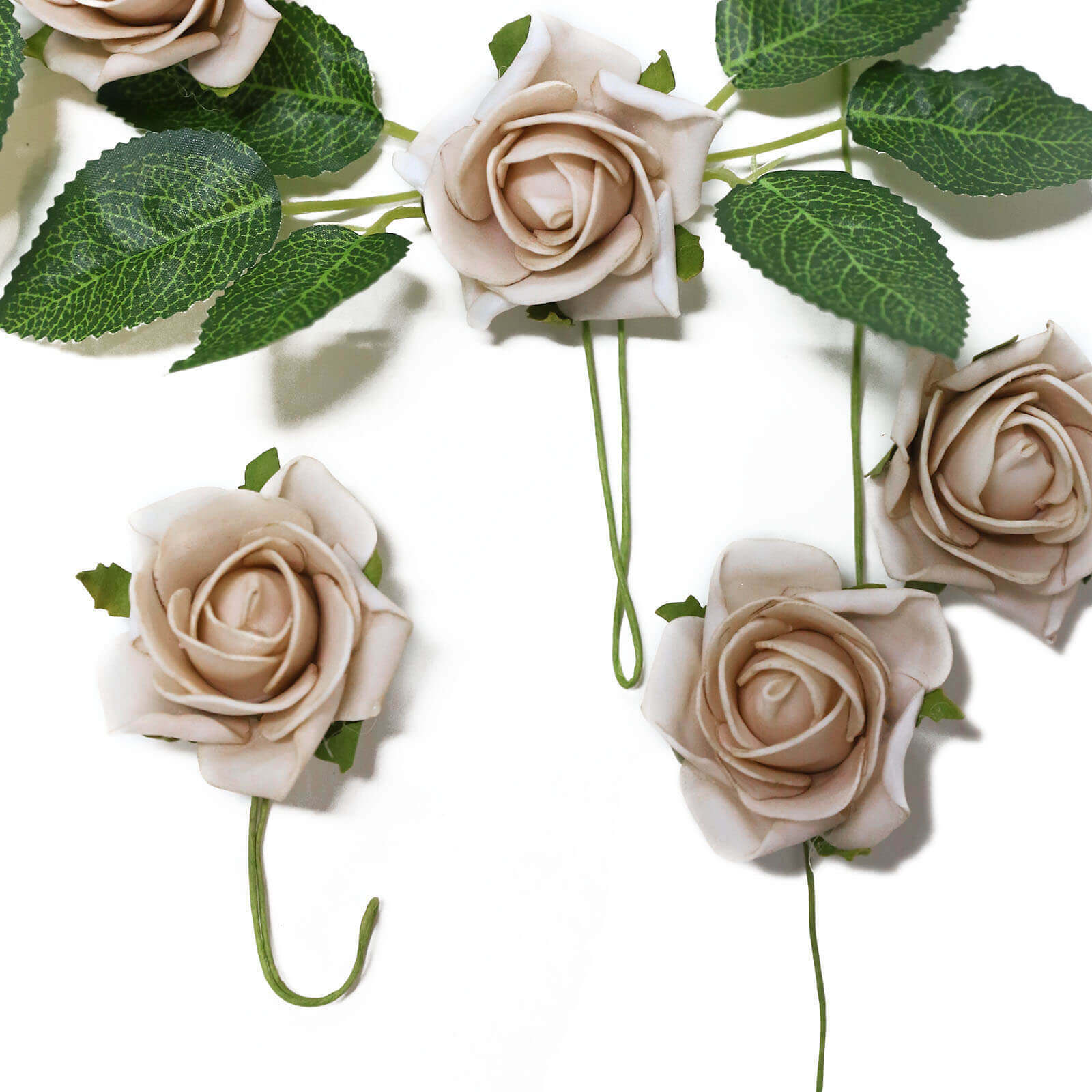 24 Roses Champagne Artificial Foam Flowers With Stem Wire and Leaves 2