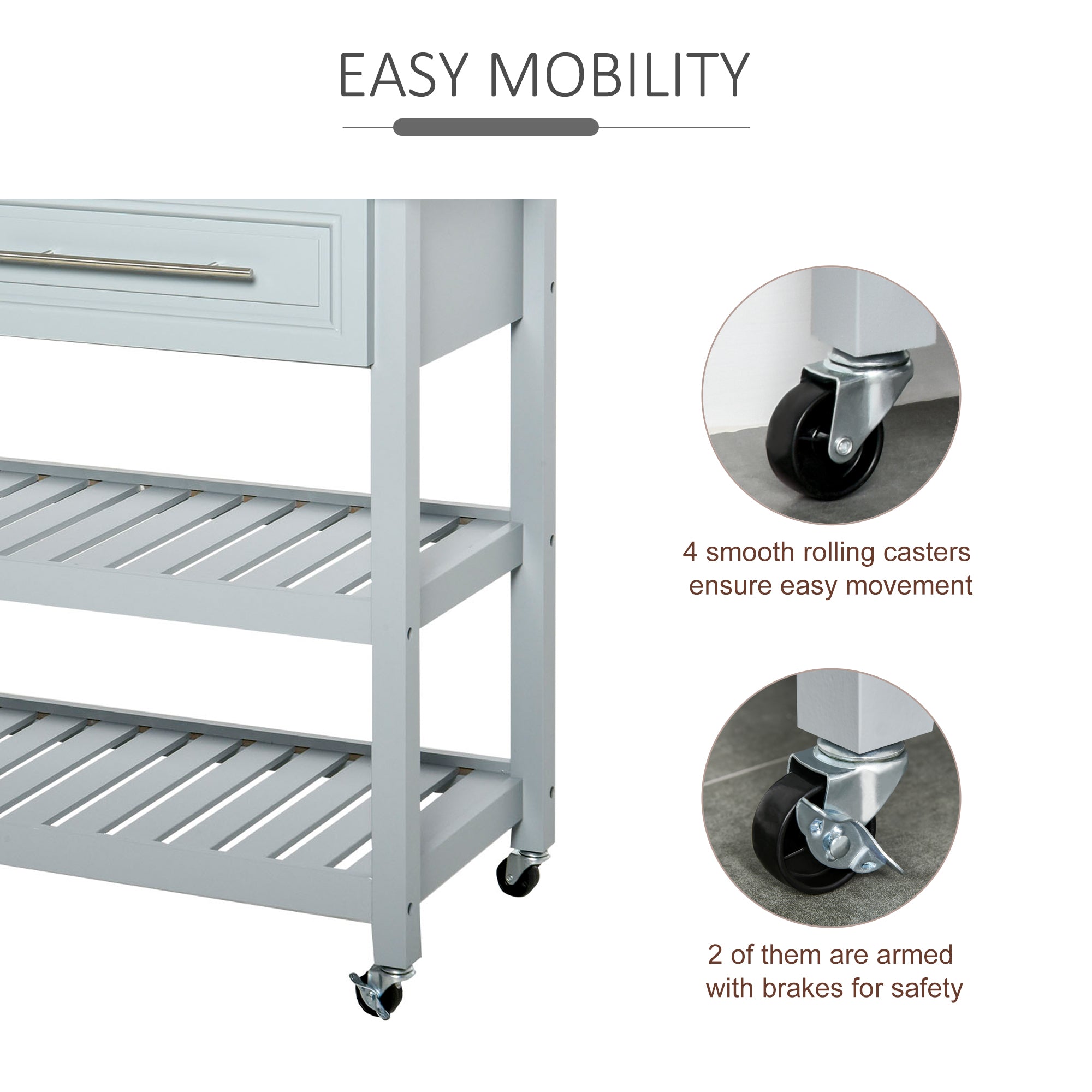 HOMCOM Rolling Kitchen Island Cart with Drawers， Shelves， and Stainless Steel Top - Grey