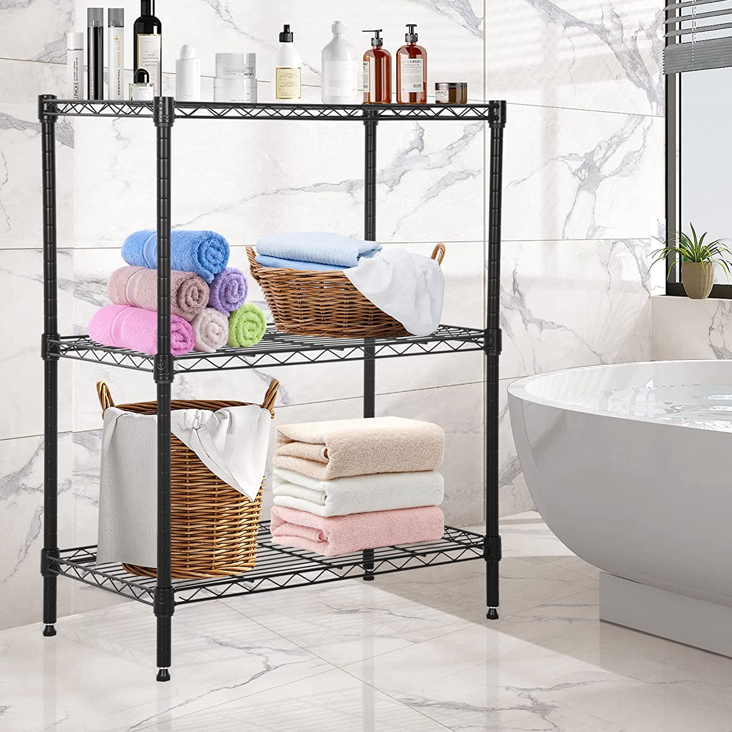 NiamVelo 3-Tier Wire Shelving Unit, NSF Adjustable Metal Storage Shelves 450 lbs Capacity for Small Places, Black