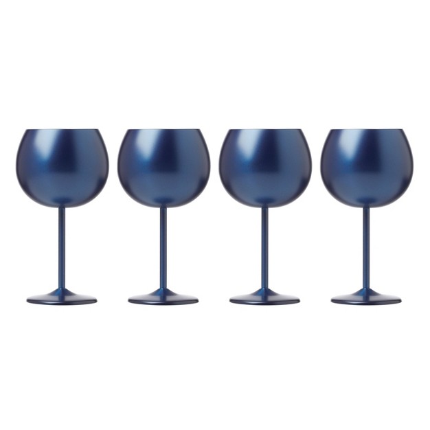 Cambridge Silversmiths Set Of 4 18oz Stainless Steel Wine Glasses Blue