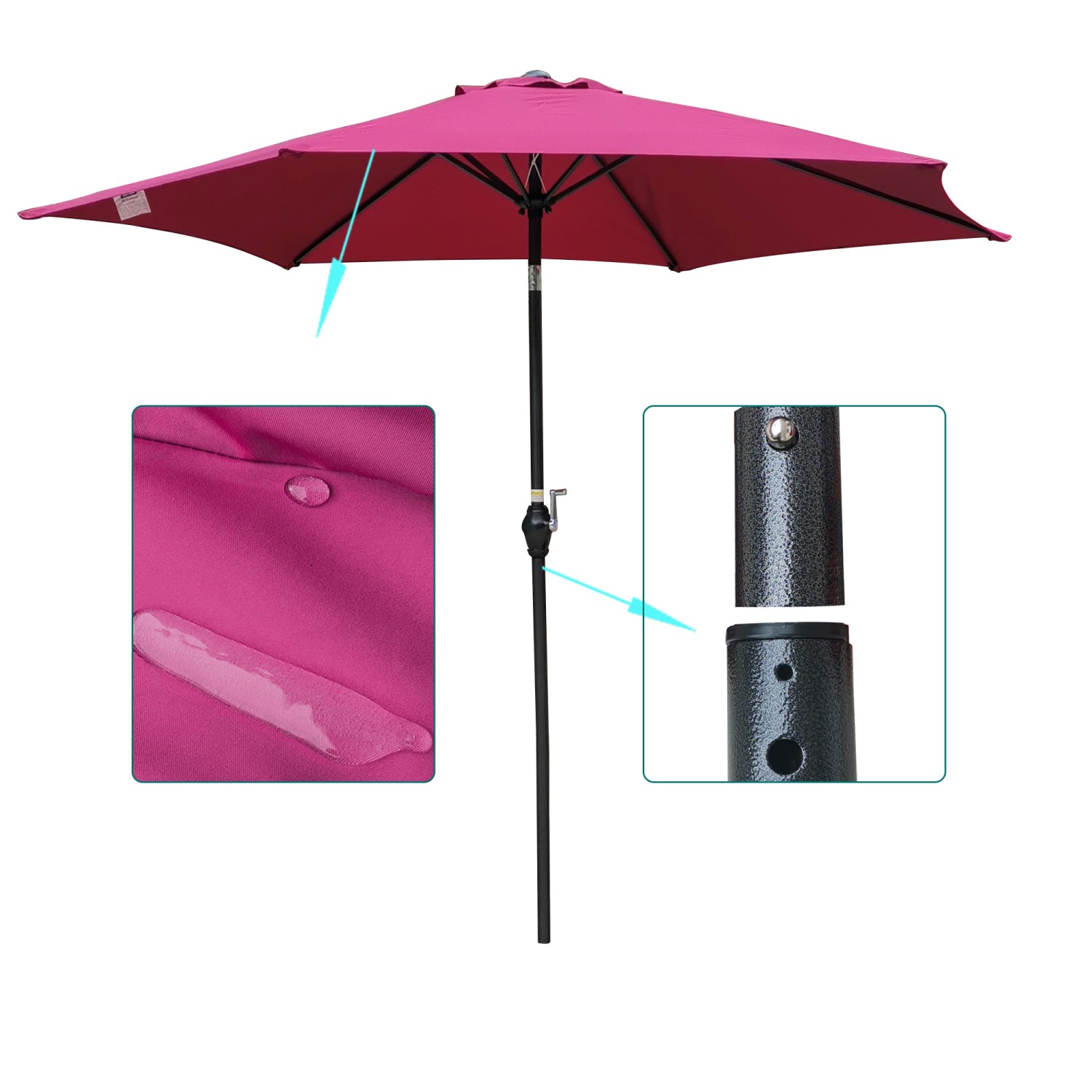 SUGIFT 9FT Patio Umbrella, Outdoor Umbrella with Push Button Tilt and Crank, Fade Resistant Water Proof Patio Table Umbrella,Burgundy