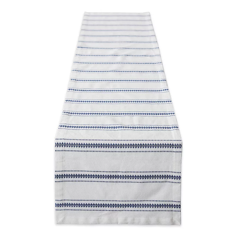 14 x 108 French Blue and White Zig Dobby Stripe Decorative Table Runner