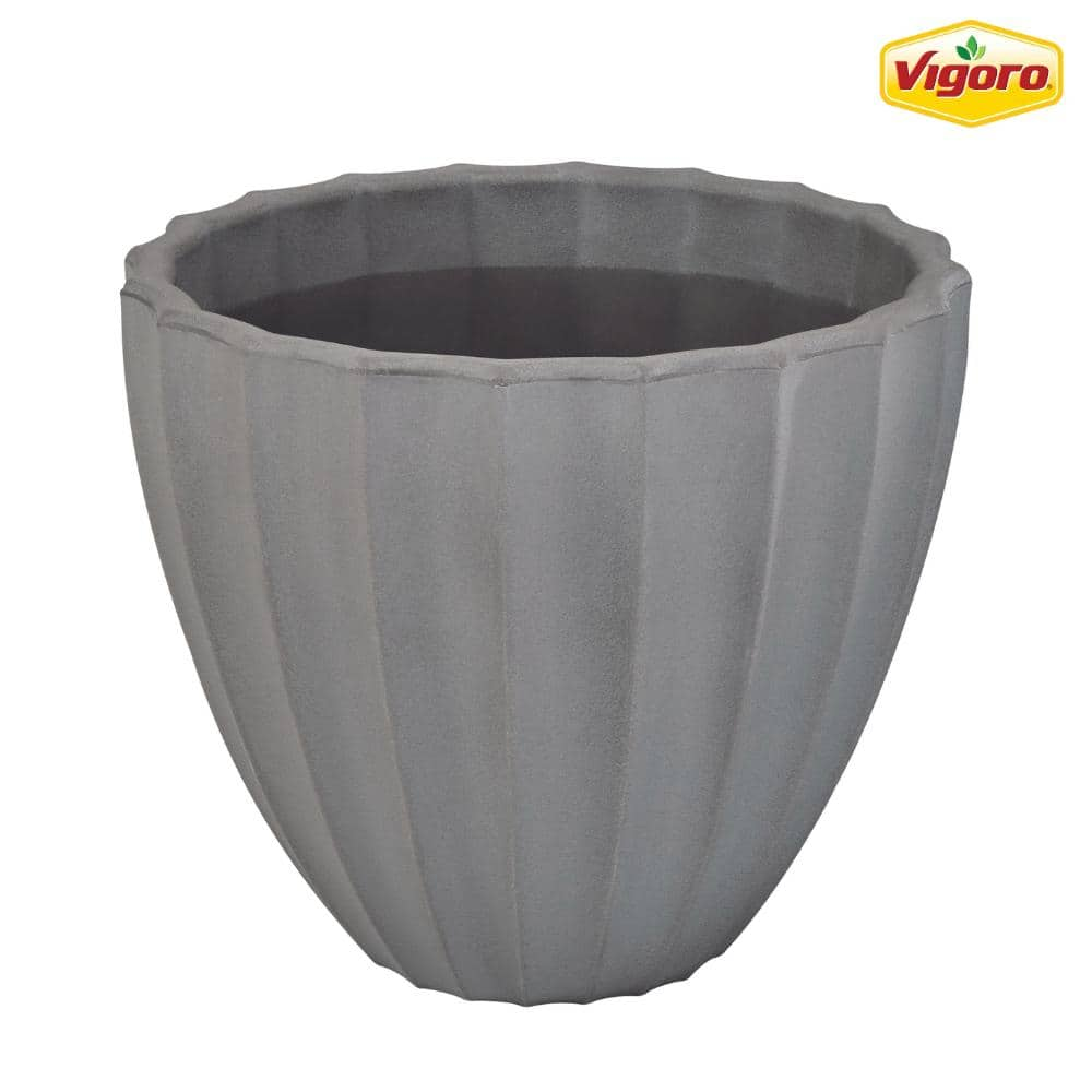 Vigoro 16 in. Mavis Large Gray Scalloped Plastic Planter (16 in. L x 16 in. W x 14 in. H) SP16LGWH