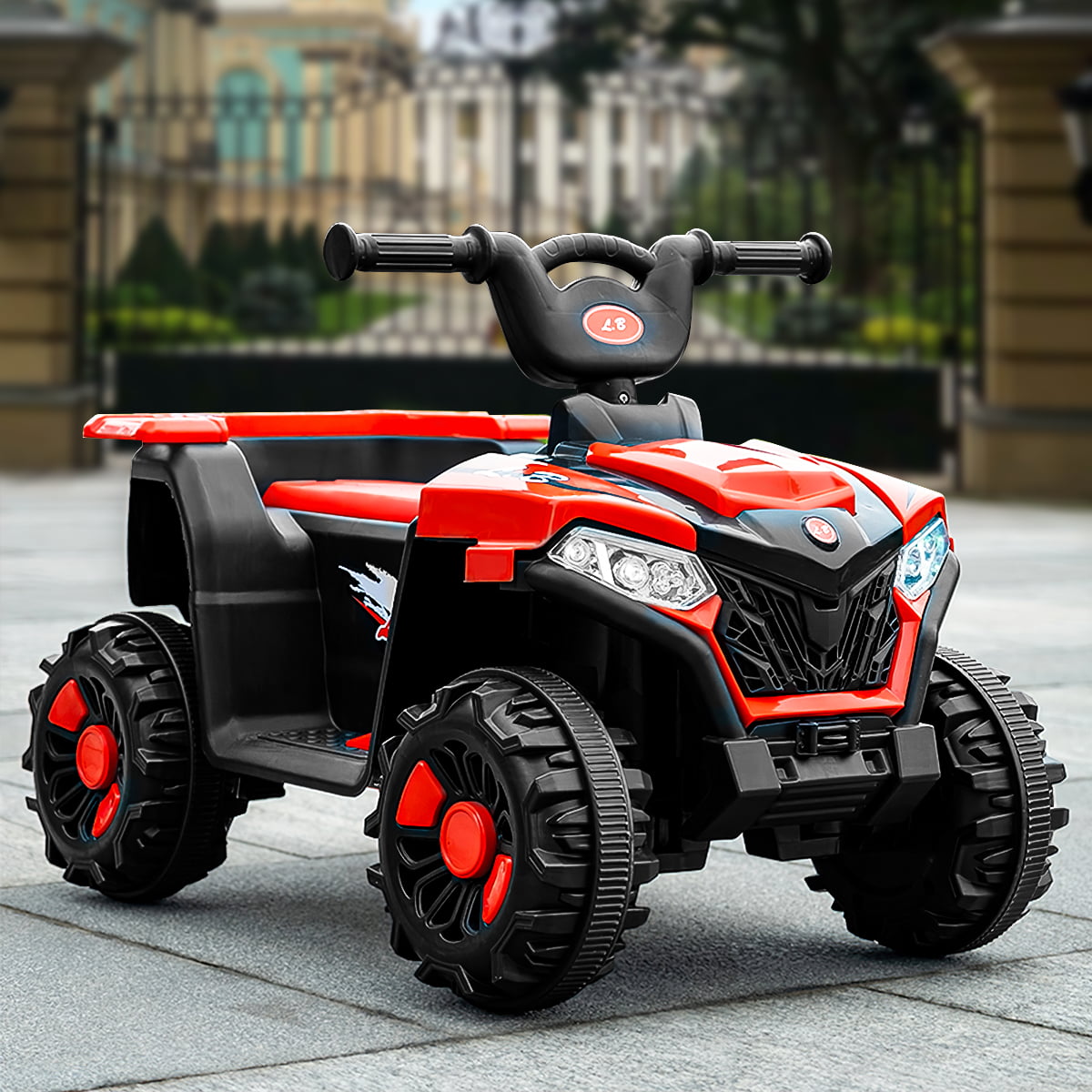 Techvida 6V Kids Ride-On ATV , 4.5 km/h Max Speed, Treaded Tires, LED Lights, Radio, Red